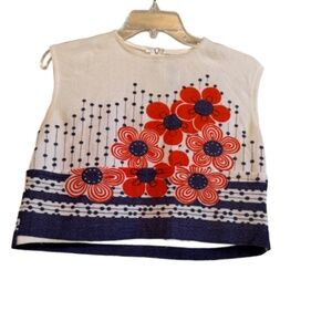 Vintage 70's 80's Style Sleeveless Crop Top Fashion Shell Brand SZ L Floral